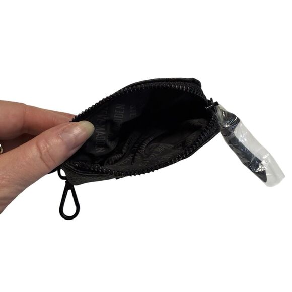 Steve Madden Coin Purse Key Ring Fob Black on Black Faux Pebbled Leather - Picture 7 of 11